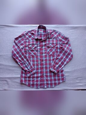 Wrangler Mens Plaid Metal Button Western Work Shirt - Long Sleeve Large
